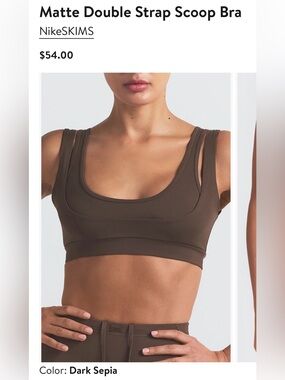 NikeSKIMS NEW Size M Matte Double Strap Scoop Bra Color Dark Sepia $54 MSRP